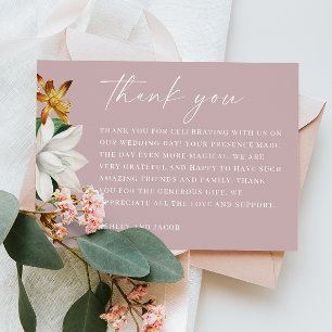 Carte De Remerciements Douce Mariage Floral Rose Mauve Élégant Jardin