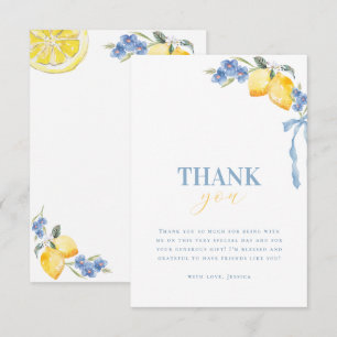 Carte De Remerciements Douce Mariage Italien Bleu Clair Citron Floral