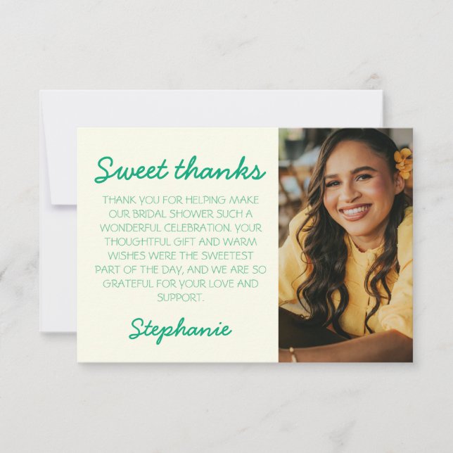 Carte De Remerciements Douce Mariage Photo Jaune & Vert (Devant)