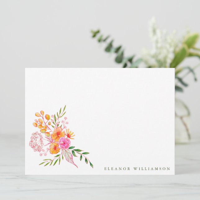 Carte De Remerciements Douce Mariage Rose Orange Floral Aquarelle Enterre (Debout devant)
