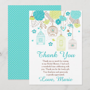 Carte De Remerciements Douce Mariée Florale Bleue et Verte
