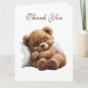 Carte De Remerciements Douce Ourson Brun Bébé Endormi