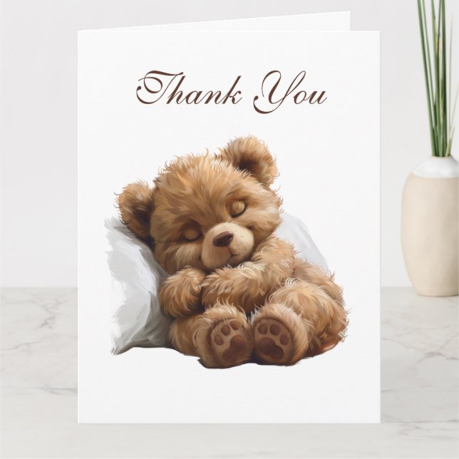 Carte De Remerciements Douce Ourson Brun Bébé Endormi (Devant)