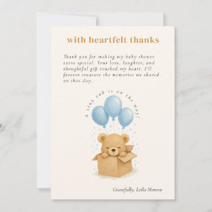 Carte De Remerciements Douce Ourson Fête Bébé Ballon Aquarelle Bleu