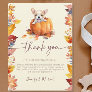 Carte De Remerciements Douce petite chiot citrouille Baby Shower