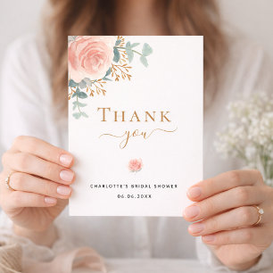 Carte De Remerciements Douce pluie de fleurs de mariage eucalyptus rose o