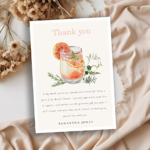 Carte De Remerciements Douce Robe de Mariée Cocktail Rose Orange Lavis 