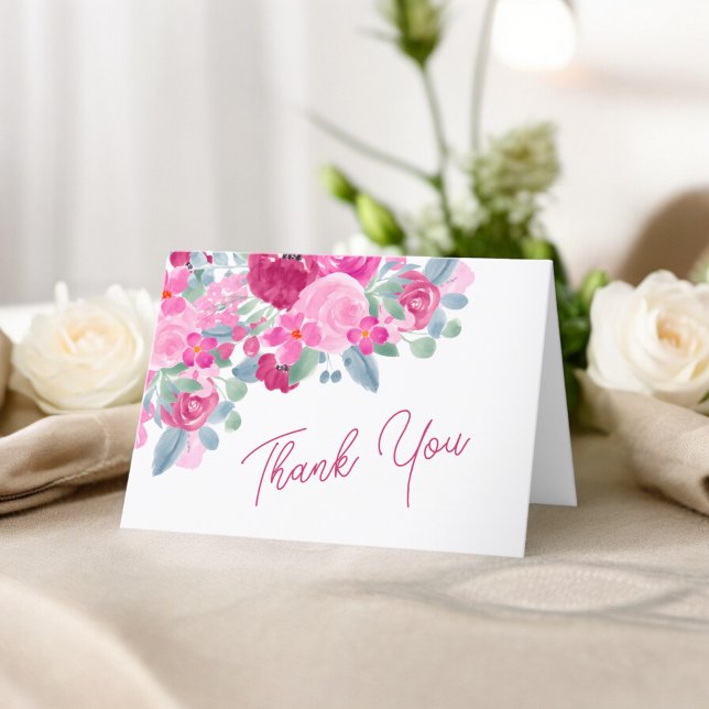 Carte De Remerciements Douce soirée de mariage avec des fleurs de prunier (Bold pink plum floral watercolor bridal shower thank you card)