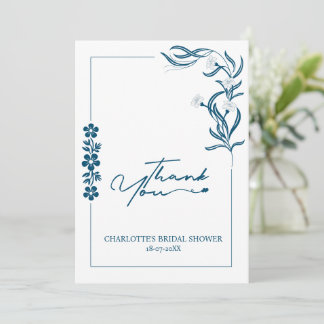 Carte De Remerciements Douce soirée de mariage florale & Typographie Bleu