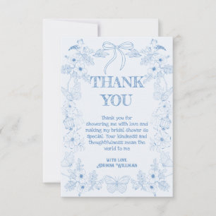 Carte De Remerciements Douce Toile De Jouy Bleue Flore Mariage