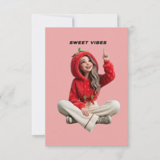 Carte De Remerciements Douces vibrations sweat à la fraise mignon personn