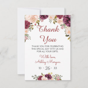 Carte De Remerciements Douceur Bourgogne Marsala Rouge Floral Fête de Mar