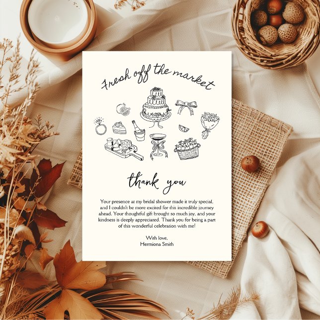 Carte De Remerciements Douceur du marché Mariage doucement croqué Shower  (Fresh off the market thank you card bridal shower)