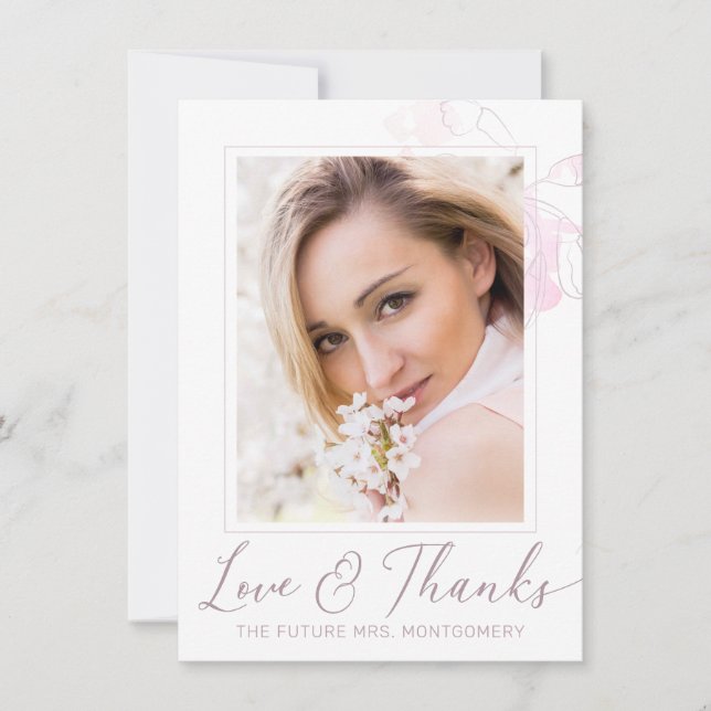 Carte De Remerciements Douceur Rose Fleurie Aquarelle Séance Photo de Mar (Devant)