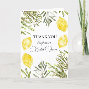 Carte De Remerciements Douche de Mariage Aquarelle Citrons Herbes Botaniq