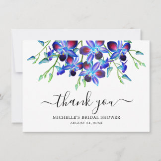 Carte De Remerciements Douche de Mariage Élégante Aquarelle Orchidées Ble