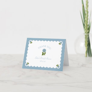 Carte De Remerciements Douche de Mariée Hydrangea Bleu Poussiéreux Chic à