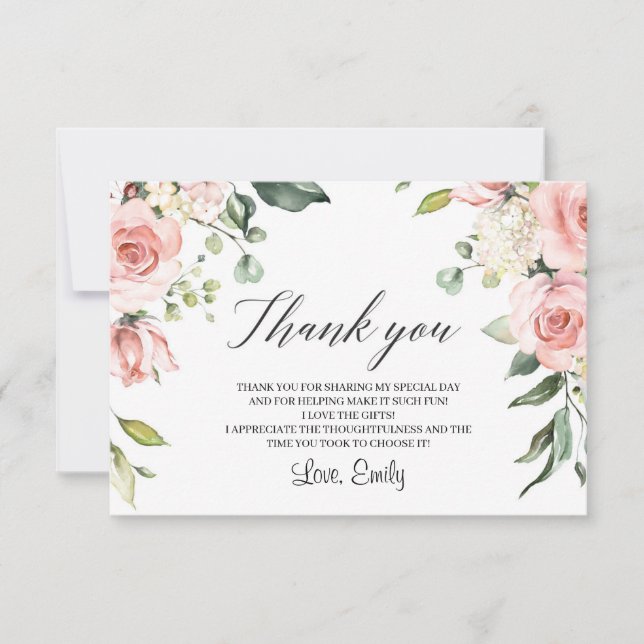 Carte De Remerciements Douche nuptiale romantique rose rose floral (Devant)