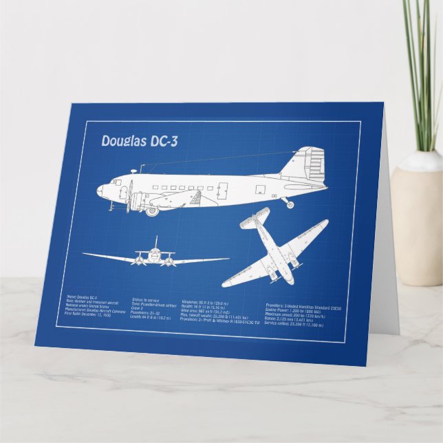 Carte De Remerciements Douglas DC-3 - Plan de dessin du plan directeur de (Devant)