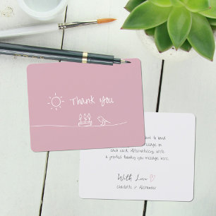 Carte De Remerciements Douteux Rose minimaliste Fleurs Dessin d'oiseaux s