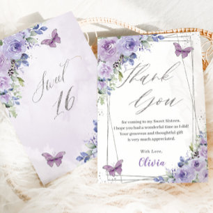 Carte De Remerciements Doux 16 Seize Papillons Floraux Lilac Violet