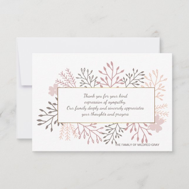 Carte de remerciements doux de perte de souvenir (Devant)