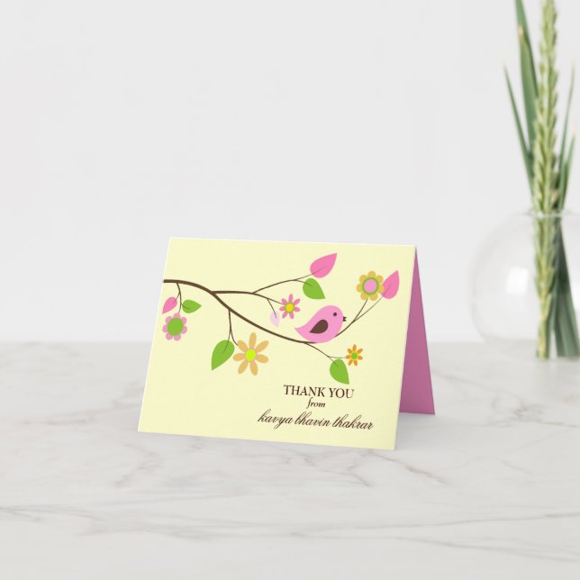 Carte de remerciements doux d'oiseau de la (Devant)
