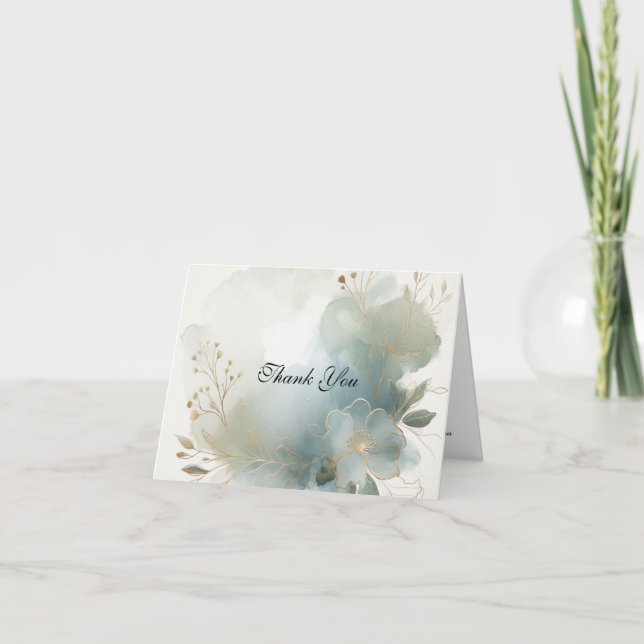 Carte De Remerciements Doux Golden Dusty Blue Romance Mariage (Devant)