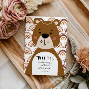 Carte De Remerciements Doux Ours Arc-en-Ciel Remerciements Baby Shower