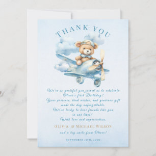 Carte De Remerciements Doux Pilote Teddy Bear Premier Anniversaire