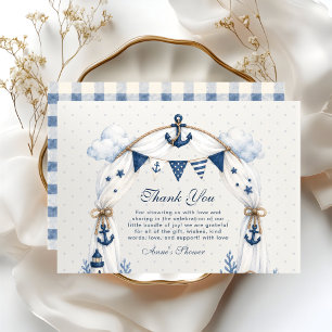 Carte De Remerciements Doux pois bleu marine Ahoy C'est un garçon 