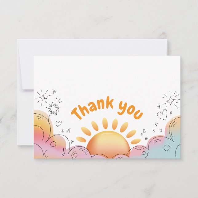 Carte De Remerciements Doux soleil aquarelle et gribouillis scintillants (Devant)