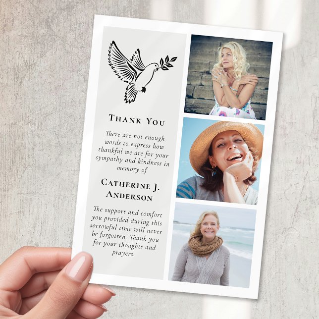 Carte De Remerciements Dove Bird 3 Photo Sympathy Funeral (Créateur téléchargé)