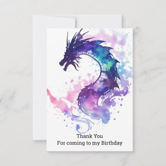 Carte De Remerciements Dragon Anniversaire Enfantin Fantastique Mythique (Devant)