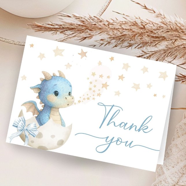 Carte De Remerciements Dragon Baby Shower Boy Blue Folded Thank You Card (Créateur téléchargé)