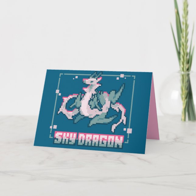 Carte De Remerciements Dragon céleste, joyeux anniversaire pixel art (Devant)