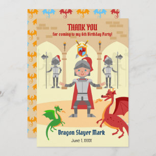 Carte De Remerciements Dragon Slayer Knight Boy fête d'anniversaire