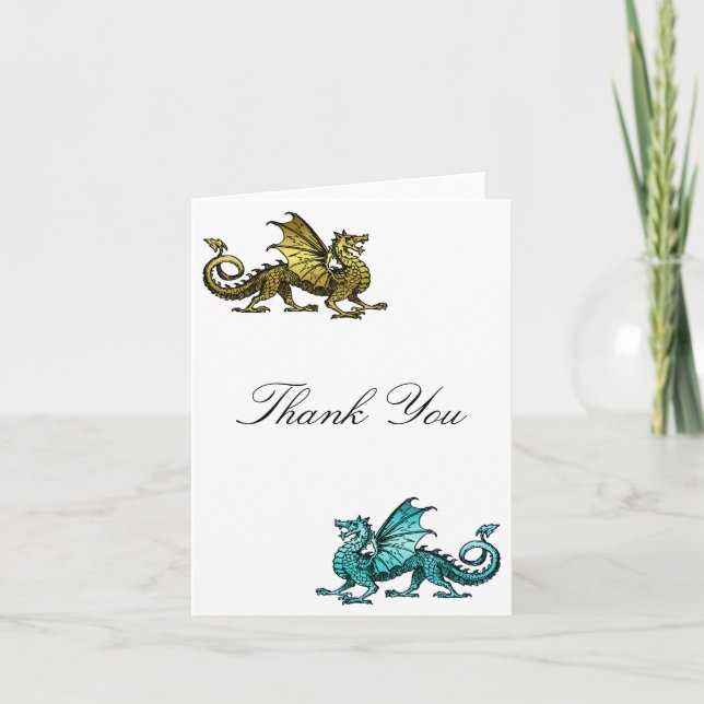 Carte de remerciements Dragon Turquoise d'or (Devant)