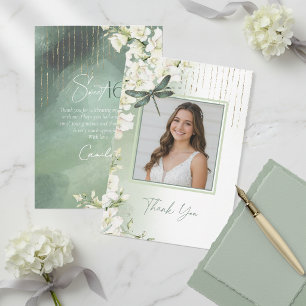 Carte De Remerciements Dragonfly Floral Sweet 16 Sage Vert V2 ID1310
