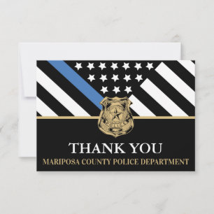 Carte De Remerciements Drapeau américain ligne bleue de la police Premier