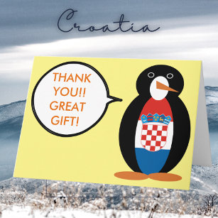 Carte De Remerciements Drapeau croate parlant Mme Penguin