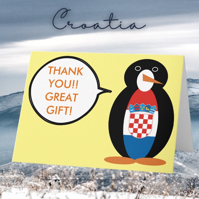 Carte De Remerciements Drapeau croate Parlant Mme Penguin Personnalisé (Créateur téléchargé)