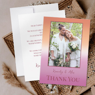 Carte De Remerciements Drapeau de fierté à dégradé de photo de mariage le