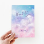 Carte De Remerciements Dreamy Cloud Neuf Baby shower fille<br><div class="desc">Dreamy et boho nuage neuf thème baby shower merci carte modèle avec aquarelle illustration de ciel rose et violet avec étoiles et nuages.</div>