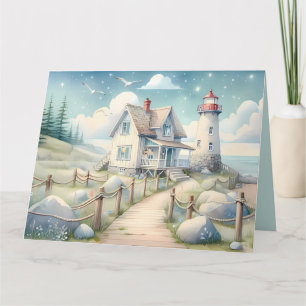 Carte De Remerciements Dreamy Pastel Lighthouse by the Sea