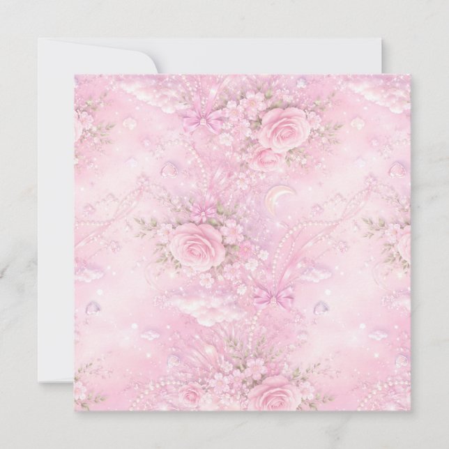 Carte De Remerciements Dreamy Pink Rose Floral Pearls Bows Sparkle Pastel (Devant)