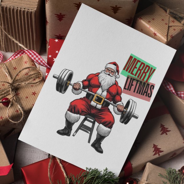 Carte De Remerciements Drôle Fitness Noël Vies de Noël Barbell Père Noël (Merry Liftmas! Christmas Fitness Greeting Card)