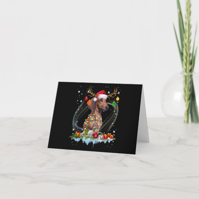 Carte De Remerciements Drôle Père Noël Dachshund Reindeer Noël clair (Devant)