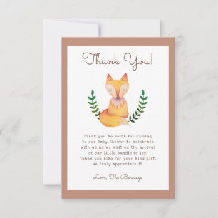 Carte de remerciements du Baby shower de Fox Woodl