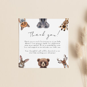 carte de remerciements du baby shower des animaux
